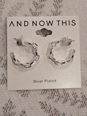NWT - "And Now This"  Silver Plated Chain Link Hoop Earrings, C-hoop
